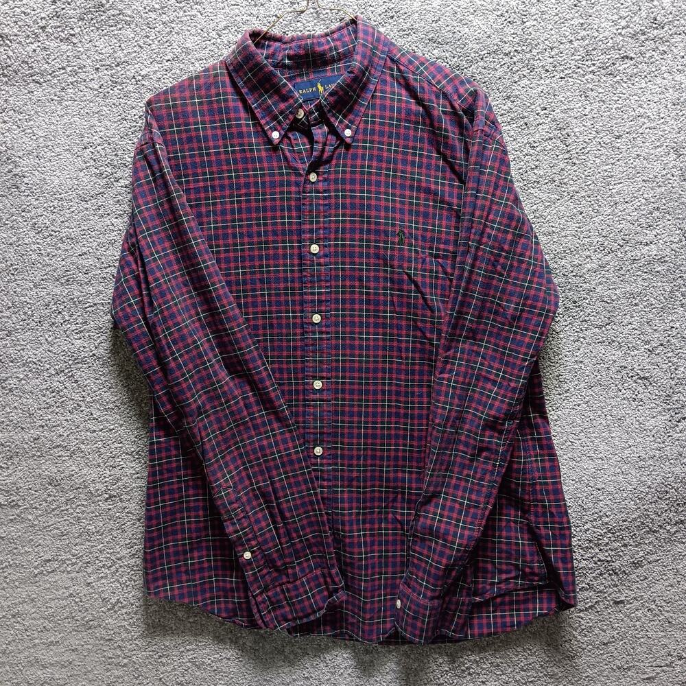 Ralph Lauren Men’s Button Down Red Shirt Green Pony Size Large Preppy Casual
